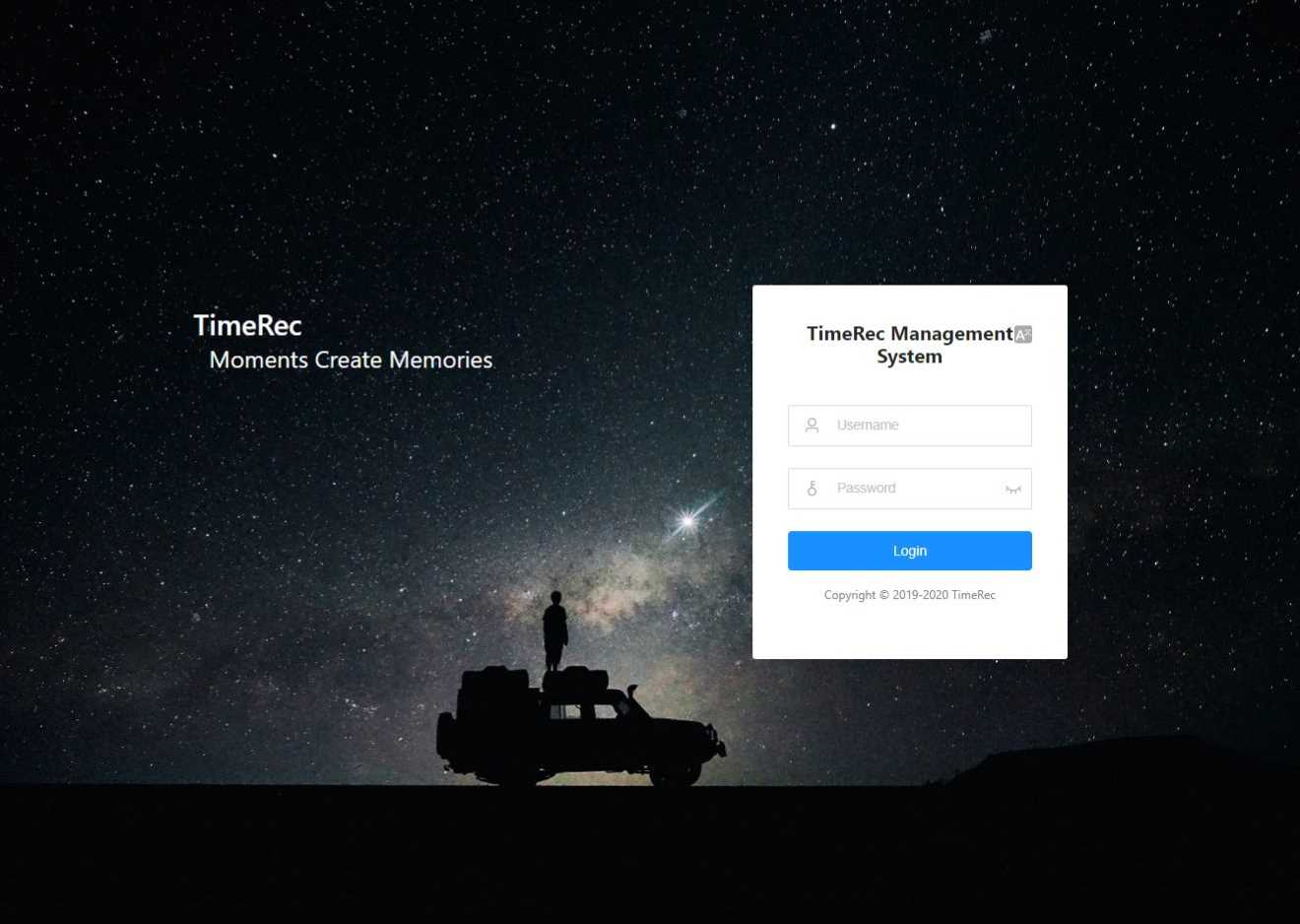 Screentshot of a web application backstage management system called Timerec Cloud